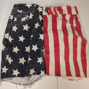 Women's Patriotic American Flag Denim Shorts Half Stars Half Stripes Cutoff Size